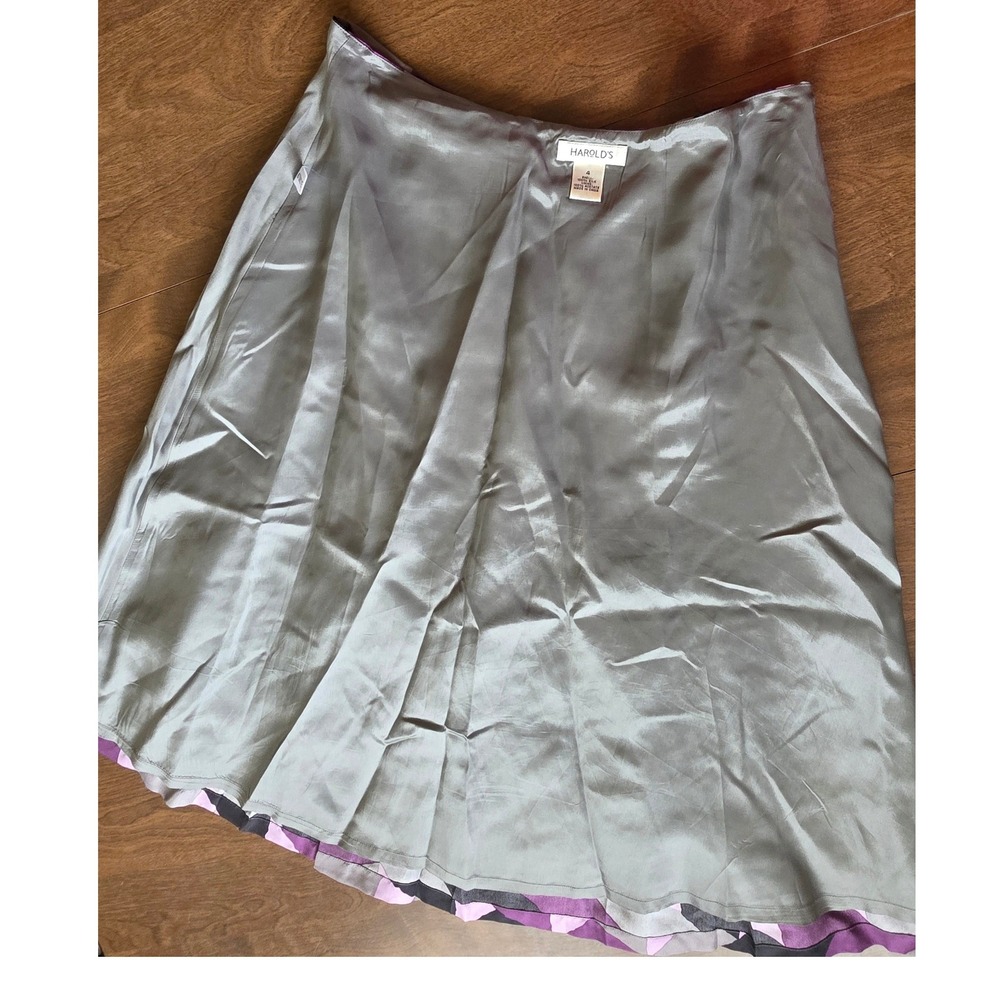 Harolds Womens 100% Silk Geometric Abstract A-Line Midi Skirt Purple Grey Size 4 - Picture 9 of 10